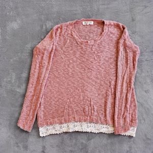 Pink Rose Dusty Pink Long Sleeve Lace Hem Knitted Sweater